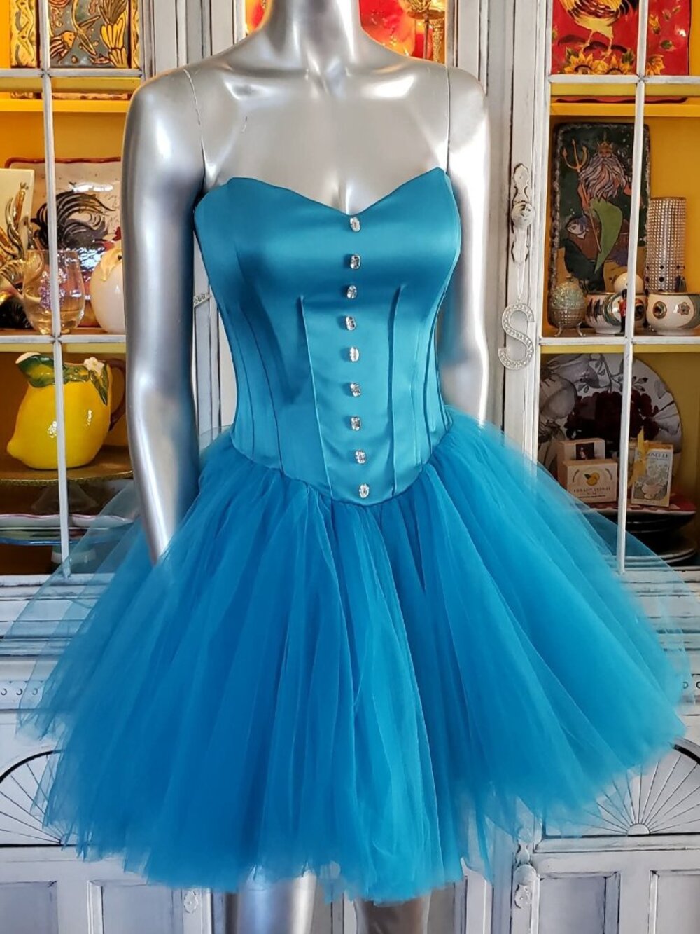 Vintage Betsey Johnson Blue Lace Up Corset Tea Party Tulle TuTu Ballerina Dress - Picture 3 of 16